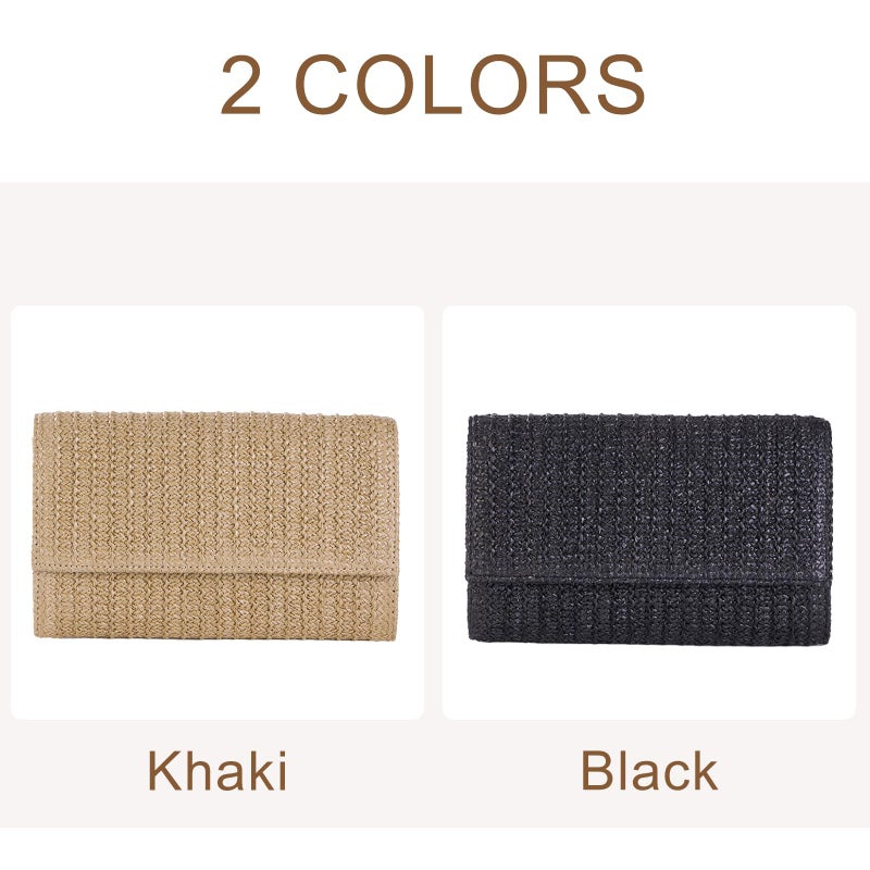 Tellrain Natural Straw Flat Clutch Women 2026 Boho Purse Top Handle Crossbody Handbag Stylish Woven Envelope Wallet Evening - Image 5