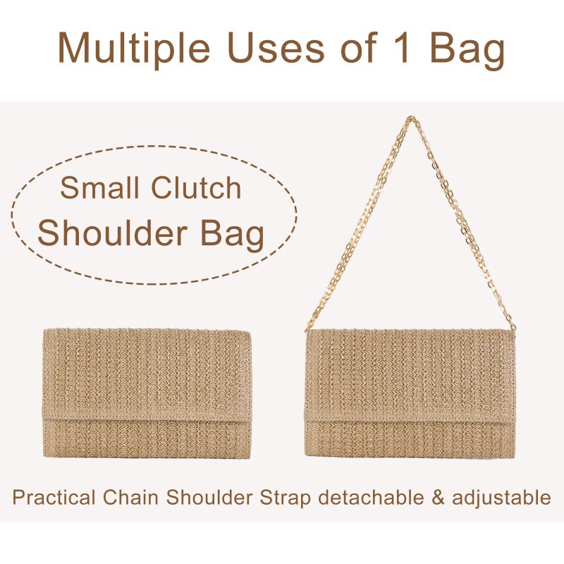 Tellrain Natural Straw Flat Clutch Women 2026 Boho Purse Top Handle Crossbody Handbag Stylish Woven Envelope Wallet Evening - Image 4