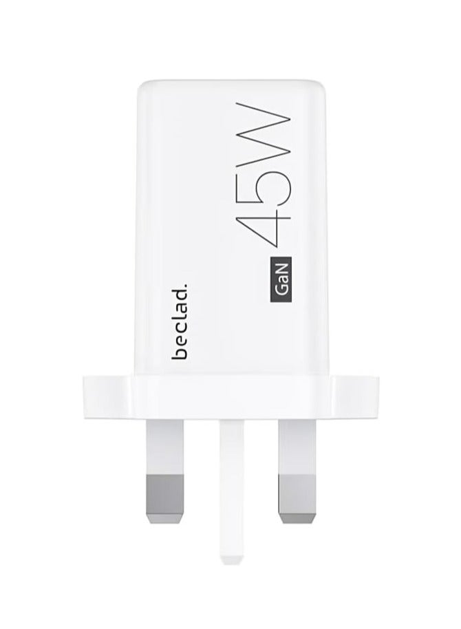 مكسو شاحن جداري بقوة 45 وات يعتمد تقنية GaN بمنفذ تايب سي يدعم الشحن السريع أبيض - Image 1