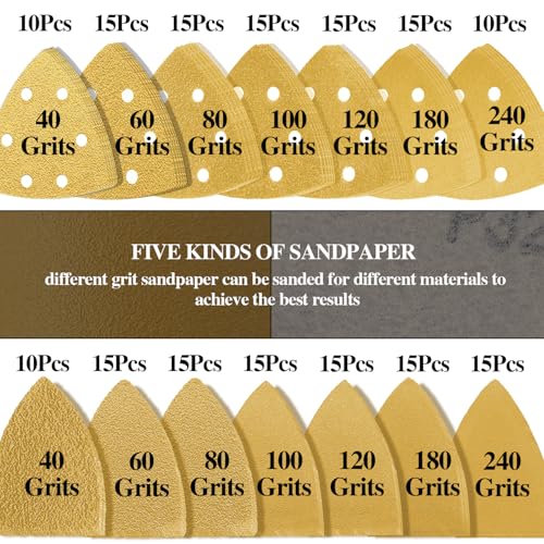 Aozzy 186PCS Oscillating Tool Sandpaper Kit MultiTool Detail Sander pads Include Triangle & Finger Sandpapers fit DeWalt Tools etc Sanding Door Frame Old Furniture Wide range of grits for different projects - Image 5