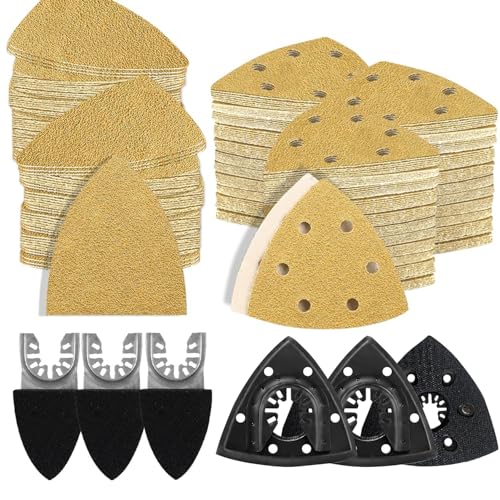 Aozzy 186PCS Oscillating Tool Sandpaper Kit MultiTool Detail Sander pads Include Triangle & Finger Sandpapers fit DeWalt Tools etc Sanding Door Frame Old Furniture Wide range of grits for different projects - Image 1