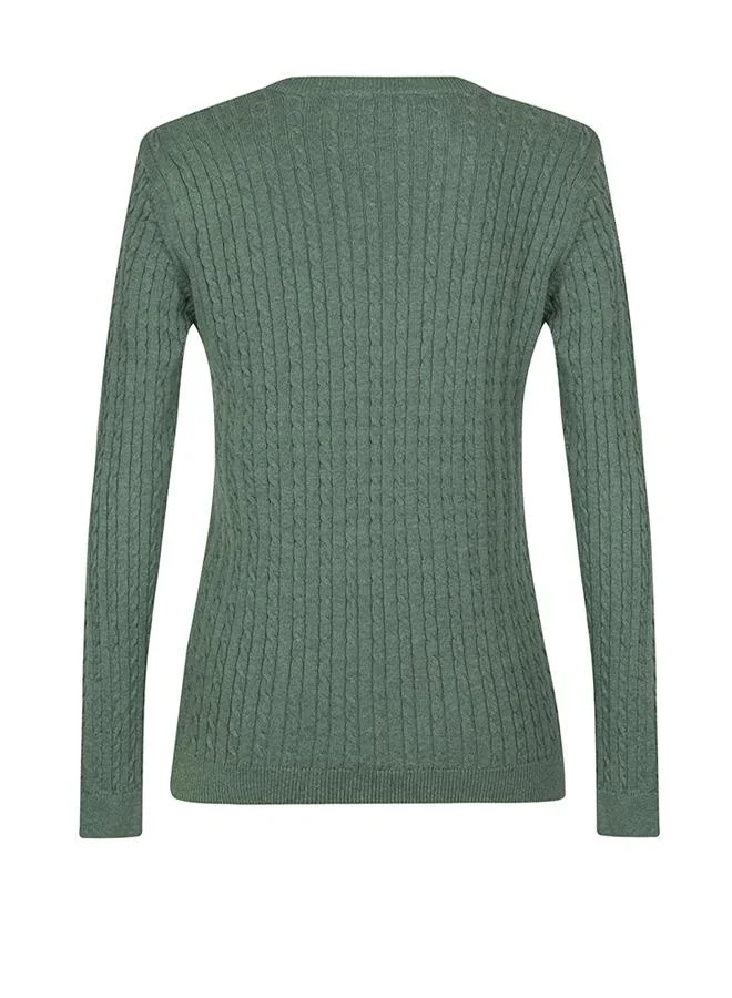 FELIX HARDY Green V-Neck Cable Knit Pullover for Women | Best Price UAE