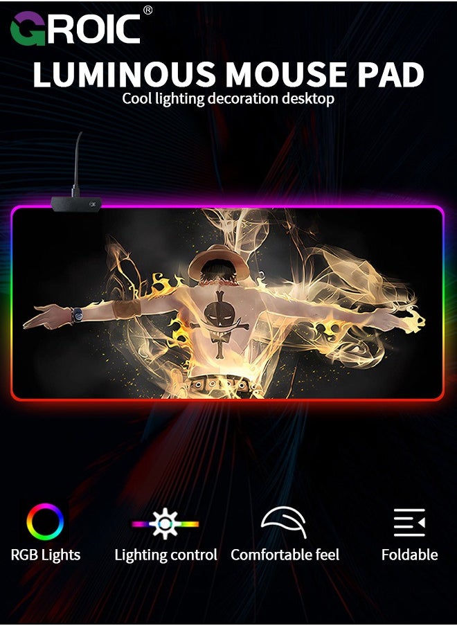GROIC - RGB Gaming Mouse Pad, Large Non Slip Led Mouse Pad Gamer Desk Mousepadwith Stitched, Black Long Glowing Computer Keyboard Desk Mat for Gamer Mousepad - Image 1