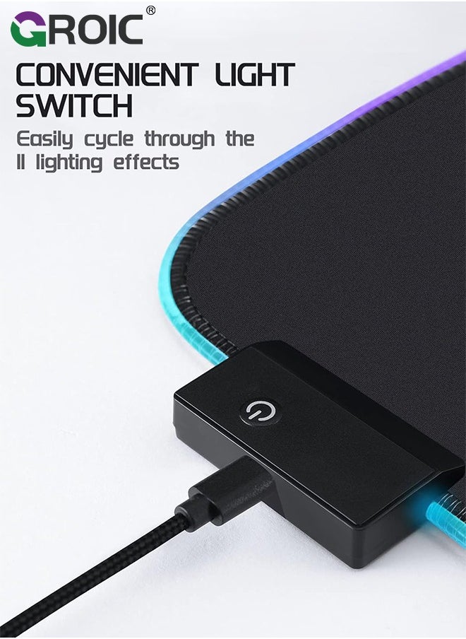 GROIC - RGB Gaming Mouse Pad, Large Non Slip Led Mouse Pad Gamer Desk Mousepadwith Stitched, Black Long Glowing Computer Keyboard Desk Mat for Gamer Mousepad - Image 1