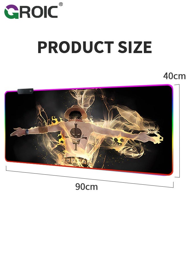 GROIC - RGB Gaming Mouse Pad, Large Non Slip Led Mouse Pad Gamer Desk Mousepadwith Stitched, Black Long Glowing Computer Keyboard Desk Mat for Gamer Mousepad - Image 1