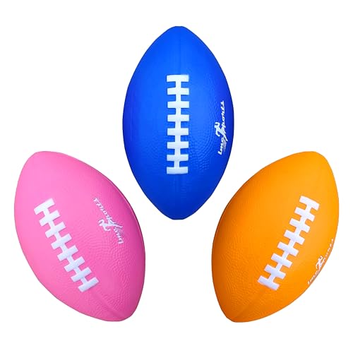 LMC Products Foam Football 725 Kids Footballs Soft Small Balls for Kids Toddler Mini Football 3 Pack Pink Orange Blue - Image 1