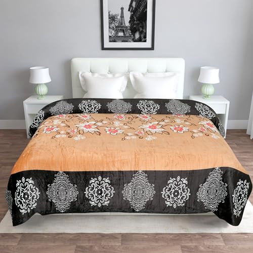 RD TREND® Warm Reversible Quilt Cover Double Bed with Zipper, Duvet Cover Double Bed Soft Flannel (90x100) Inches. (Floral-Brown) - Image 1