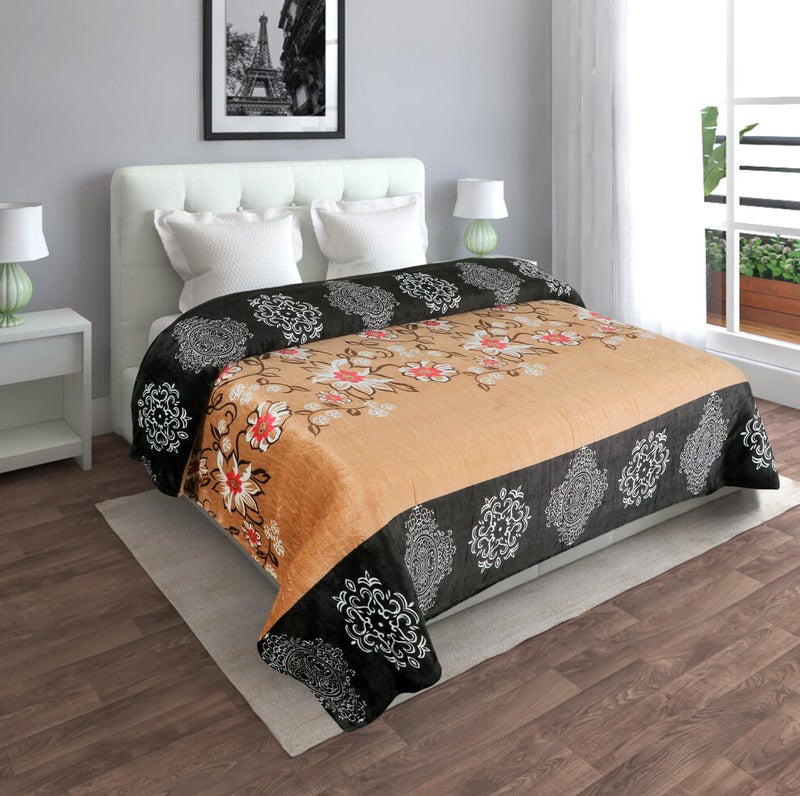 RD TREND® Warm Reversible Quilt Cover Double Bed with Zipper, Duvet Cover Double Bed Soft Flannel (90x100) Inches. (Floral-Brown) - Image 2