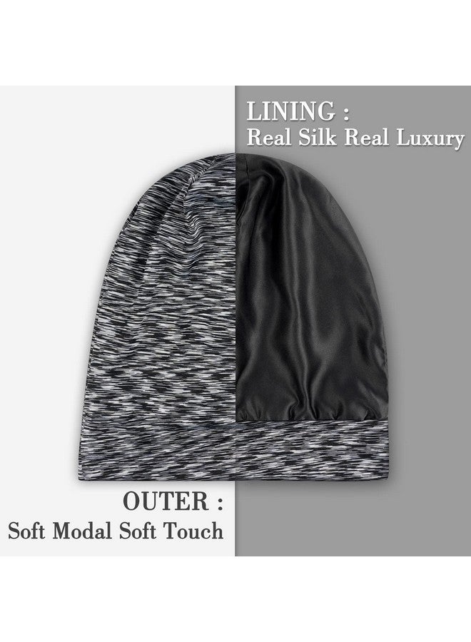 LULUSILK Mulberry Silk Lined Sleep Cap No More Frizzy Tangled Hair Stay On Silk Hair Wrap For Sleeping With Adjustable Strap Silk Bonnet For Women And Men Assorted Color Dark Grey Pack Of 1 - Image 2