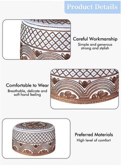Realfrog 3 Pcs Muslim Prayer Kufi Hat for Men Prayer Headwear Cap Islamic Beanie Cap Embroidery Foldable Sun Hat Ramadan Eid Gift 56-58cm Blue and White and Dark Brown  - Image 3