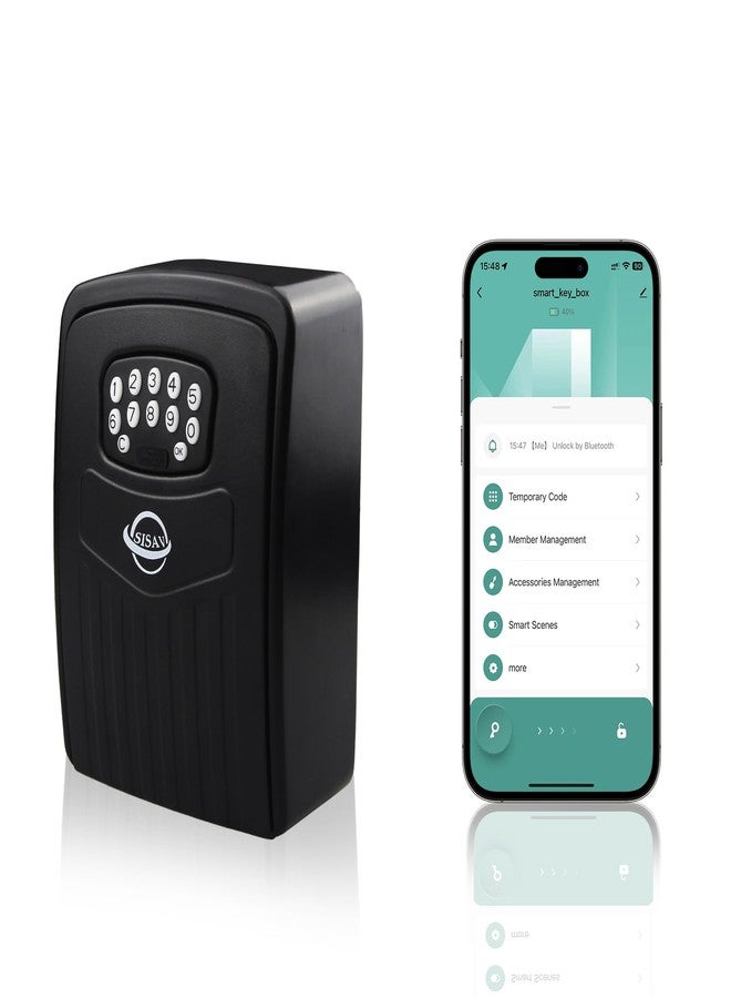 SISAV Smart Bluetooth Key Lock Box,Remote Access via App/Code,Resettable 6-Digit Combination,Large Capacity for 5 Keys,Wall-Mounted,No WiFi Needed,Black - Image 1