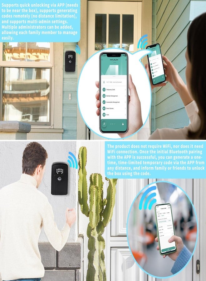 SISAV Smart Bluetooth Key Lock Box,Remote Access via App/Code,Resettable 6-Digit Combination,Large Capacity for 5 Keys,Wall-Mounted,No WiFi Needed,Black - Image 3