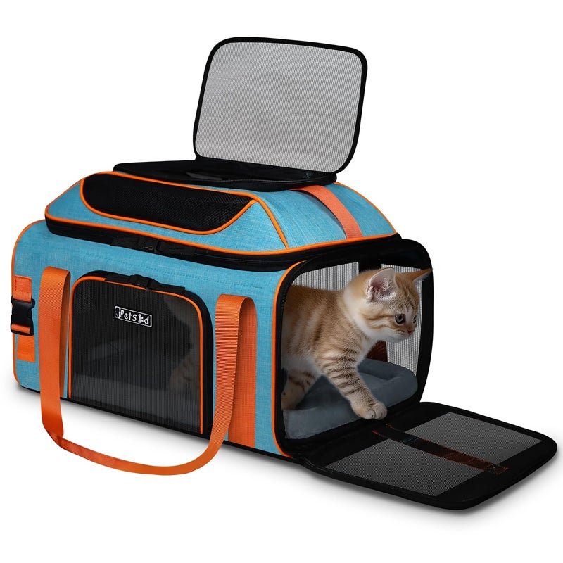 Petskd Top-Expandable Pet Carrier 19x13x9 Inches for Southwest Allegiant Airlines Approved, Soft-Sided Carrier for Small Dog Under 15 lbs and Large Cat Under 20 lbs(Blue) - Image 1