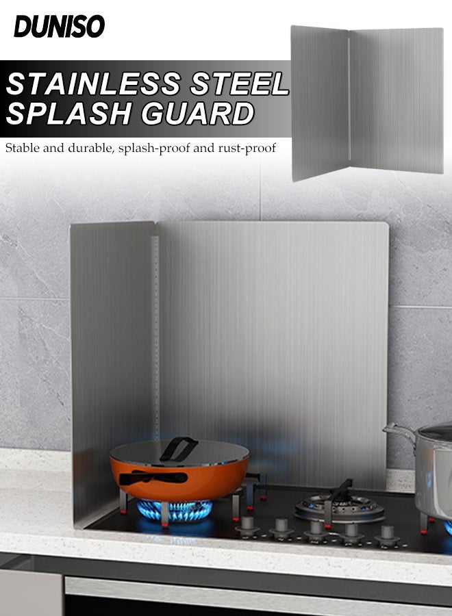 DUNISO Stainless Steel Splash Guard,Foldable Oil Splatter Guard,Nonstick Insulation Baffle,Stable and Durable, Splash Proof and Rust Proof,for Stove & Countertop(Height 40CM, Depth 40CM) - Image 1