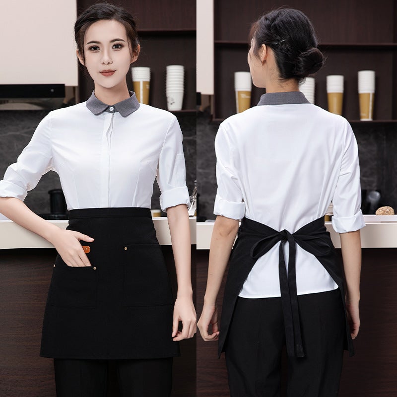 Waterproof Canvas Short Small Apron Catering Waiter Women'S Apron Milk Tea El Chef Half Half Body Apron - Image 3