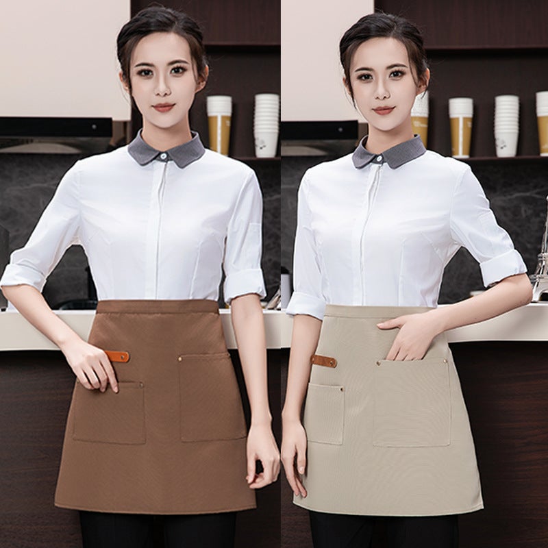 Waterproof Canvas Short Small Apron Catering Waiter Women'S Apron Milk Tea El Chef Half Half Body Apron - Image 4