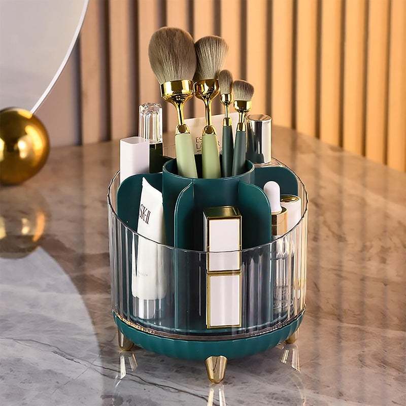 STAR WORK 360° Rotating Makeup Brush Holder With Lid - 7-Slot Organizer for Vanity Decor, Paint Brushes, Cosmetics - Green - Image 5