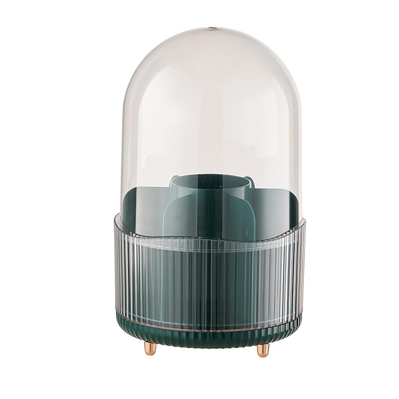 STAR WORK 360° Rotating Makeup Brush Holder With Lid - 7-Slot Organizer for Vanity Decor, Paint Brushes, Cosmetics - Green - Image 1