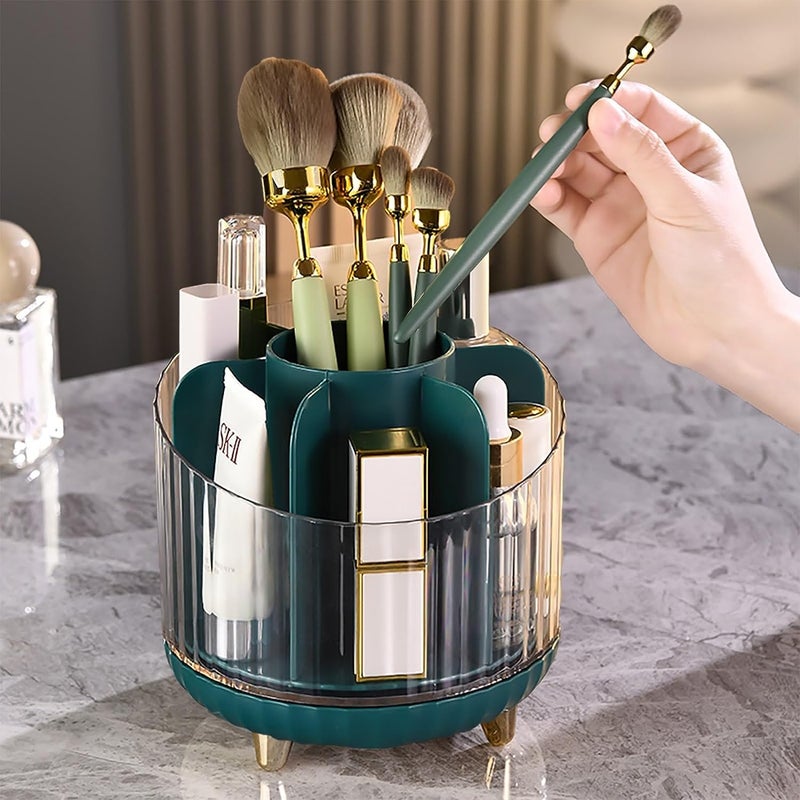 STAR WORK 360° Rotating Makeup Brush Holder With Lid - 7-Slot Organizer for Vanity Decor, Paint Brushes, Cosmetics - Green - Image 3