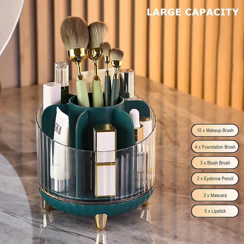 STAR WORK 360° Rotating Makeup Brush Holder With Lid - 7-Slot Organizer for Vanity Decor, Paint Brushes, Cosmetics - Green - Image 2