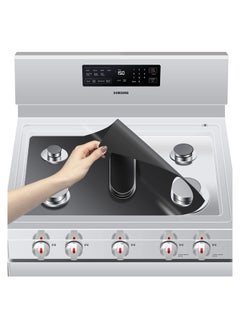 KASTWAVE Stove Burner Covers for Samsung Gas Range Non-Stick Reusable Gas Stove Liners Easy to Clean Washable Stove Top Heat Resistant Pad Double Thickness Stovetop Protector (0.4 mm Thick Black)  - Image 1
