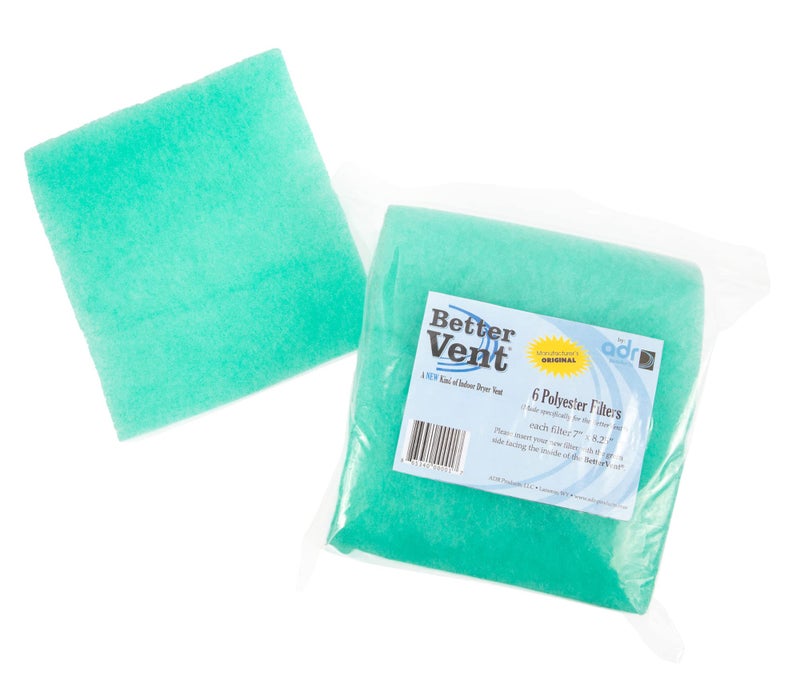 BetterVent Polyester Dryer Filter Replacement for BetterVent Indoor Dryer Vent Made in USA Protect Indoor Air Quality and Save Energy with a Superior Dryer Lint Filter 6Pack