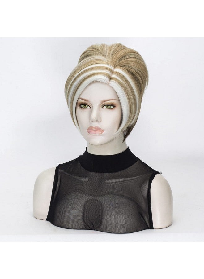FVCENT Short Blonde Brown Wig Short Curly Wavy Wigs For Women Short Layered Wavy Full Wigs Golden Brown Ombre Blonde Wigs Synthetic Full Hair Wig (Gold And White Mix) - Image 5