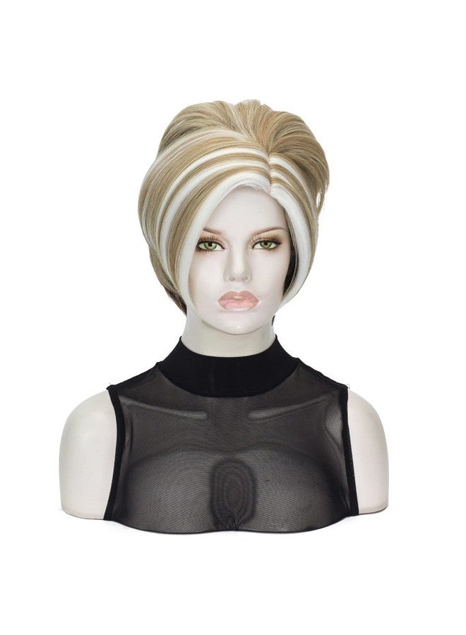 FVCENT Short Blonde Brown Wig Short Curly Wavy Wigs For Women Short Layered Wavy Full Wigs Golden Brown Ombre Blonde Wigs Synthetic Full Hair Wig (Gold And White Mix) - Image 1
