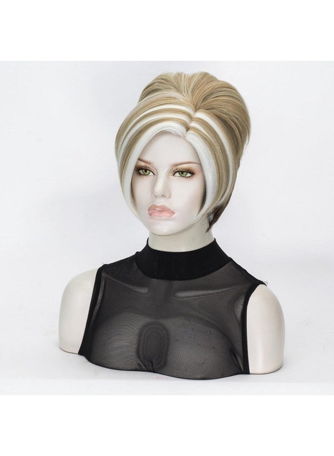 FVCENT Short Blonde Brown Wig Short Curly Wavy Wigs For Women Short Layered Wavy Full Wigs Golden Brown Ombre Blonde Wigs Synthetic Full Hair Wig (Gold And White Mix) - Image 3