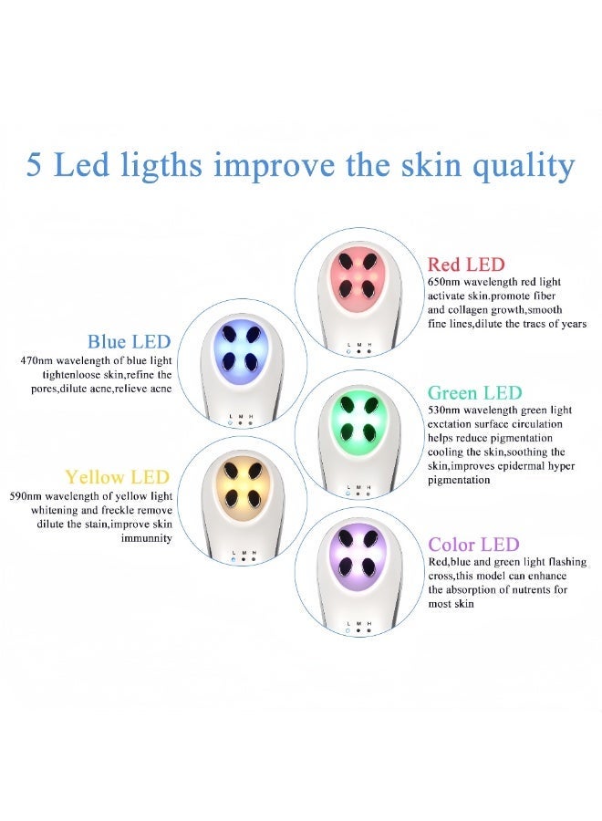 5-in-1 EMS RF Facial Beauty Device – Suitable for Face and Eye Care; LED Photon Rejuvenation, Lifting, Firming, and Anti-Aging Tool – Portable, White - Image 3