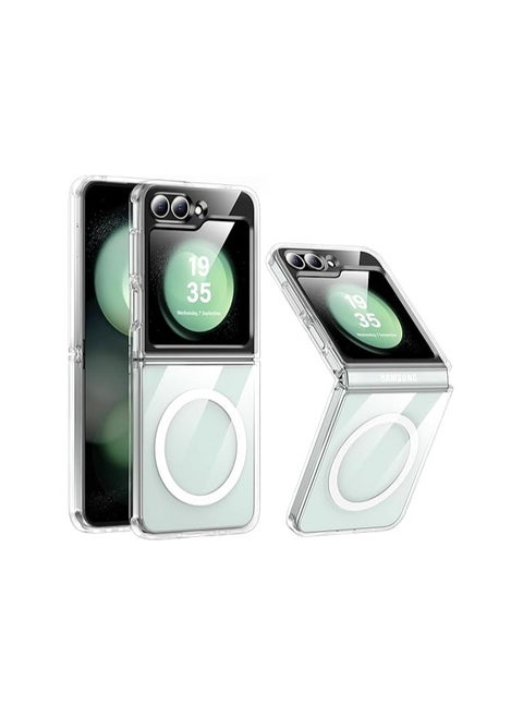 Magnetic Case for Samsung Galaxy Z Flip 6 [Compatible with MagSafe] [Anti-Yellowing ]with Soft Silicone Bumper for Samsung Flip 6 Cover Slim,Transparent