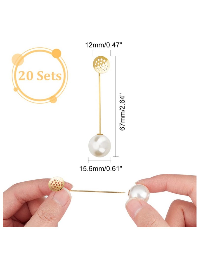 SOLARAE 50 Sets Golden Tray Lapel Pin, Round Tray Safety Pins with Imitation Pearl Beads Brass Brooch Pins Findings for Men Women Suit Tie Hat Scarf Badge DIY Costume Jewelry Accessories - Image 2