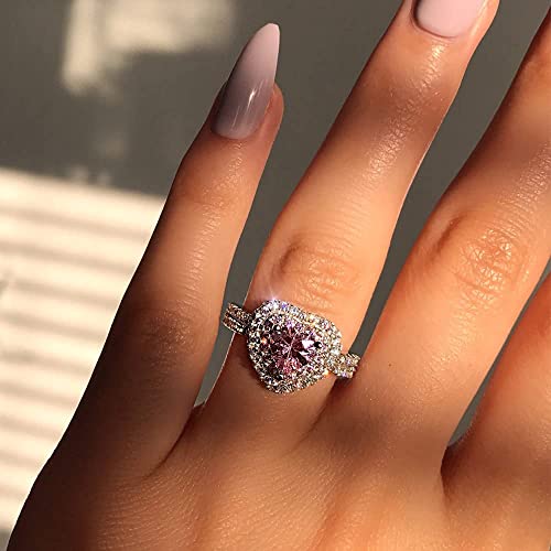 RKKOJJO 925 Sterling Silver Shiny Full Diamond Ring Cubic Zirconia Cocktail Rings CZ Diamond Ring Eternity Engagement Wedding Band Ring for Women Valentine's Day Gift Heart-Shaped Ring for Lovers (US Code 10) - Image 2