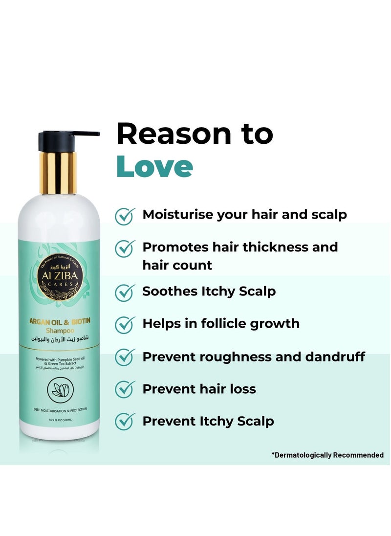 Argan Oil & Biotin Shampoo Powered with Pumpkin Seed Oil & Green Tea Extract - 500 ml