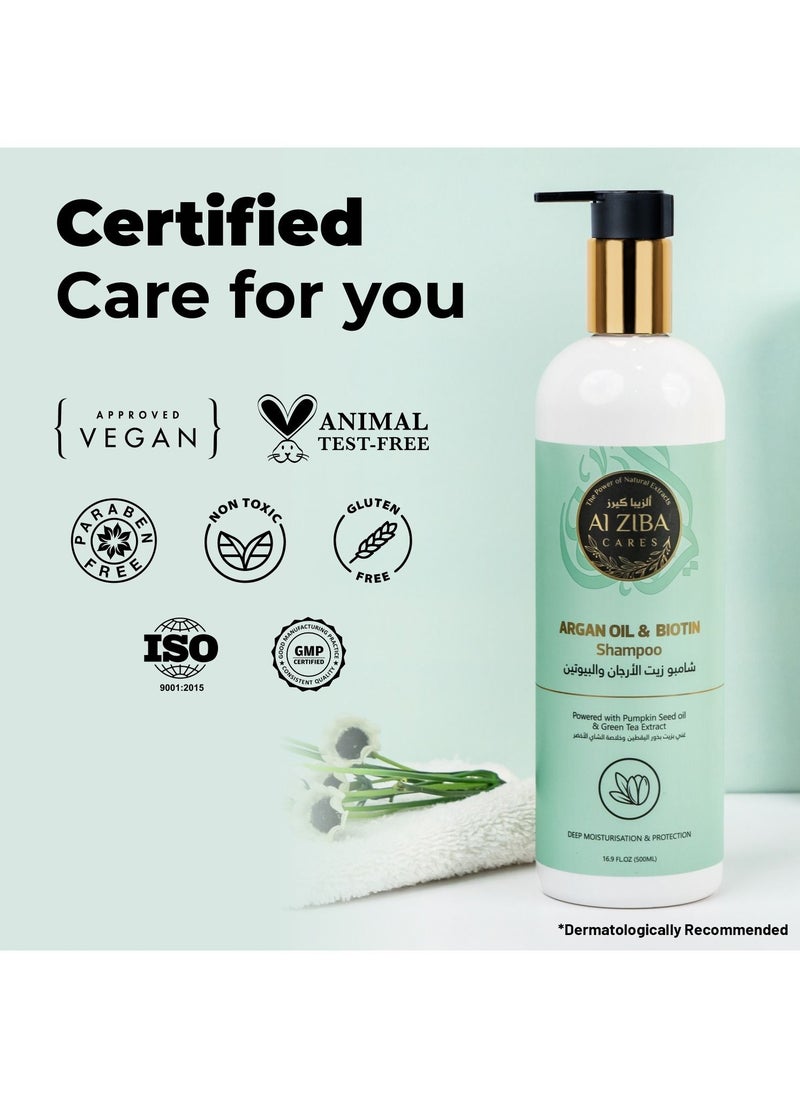 Argan Oil & Biotin Shampoo Powered with Pumpkin Seed Oil & Green Tea Extract - 500 ml