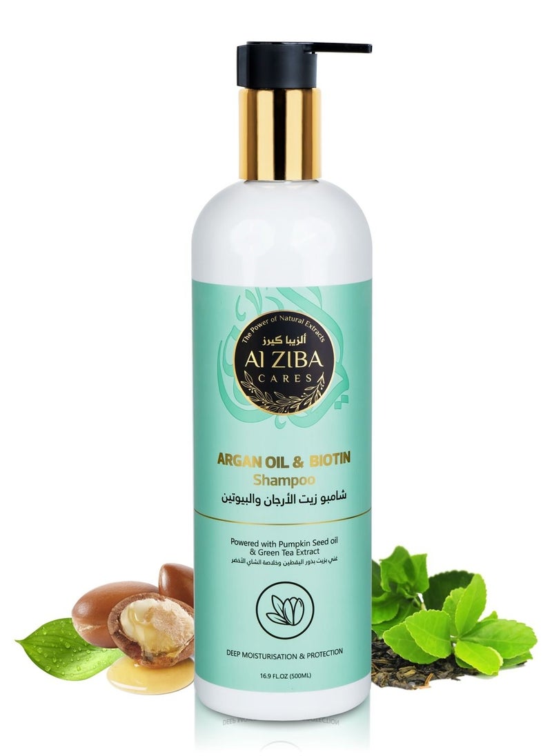 Argan Oil & Biotin Shampoo Powered with Pumpkin Seed Oil & Green Tea Extract - 500 ml