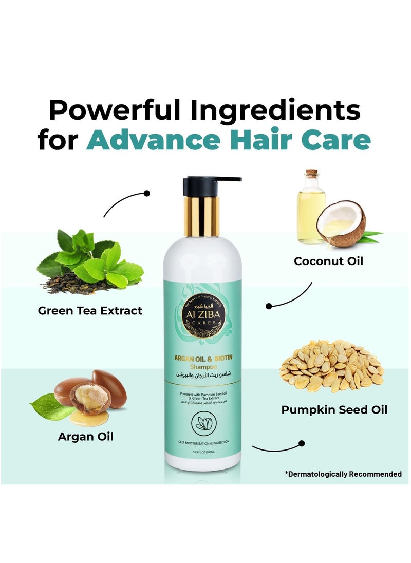 Argan Oil & Biotin Shampoo Powered with Pumpkin Seed Oil & Green Tea Extract - 500 ml