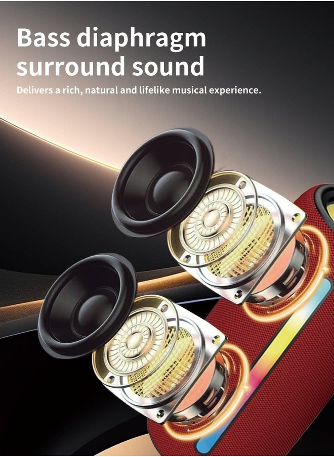 Brodu Portable Bluetooth Speaker, Wireless Waterproof Stereo with FM Radio/USB Charging/RGB Flash, Bass Boost, HD Sound for Outdoor, Travel, and Home Use Red  - Image 4