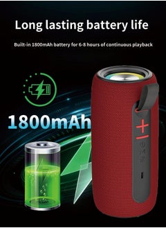 Brodu Portable Bluetooth Speaker, Wireless Waterproof Stereo with FM Radio/USB Charging/RGB Flash, Bass Boost, HD Sound for Outdoor, Travel, and Home Use Red  - Image 2