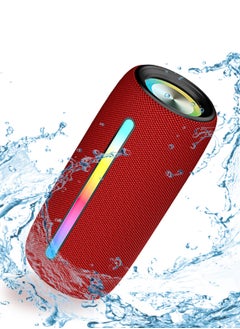 Brodu Portable Bluetooth Speaker, Wireless Waterproof Stereo with FM Radio/USB Charging/RGB Flash, Bass Boost, HD Sound for Outdoor, Travel, and Home Use Red  - Image 1