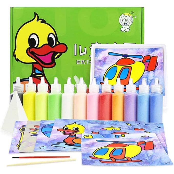 12Pcs/box DIY Sand Painting Crafts Set Sand Art Painting Cards Sand Art Kit 12 Colors Colored