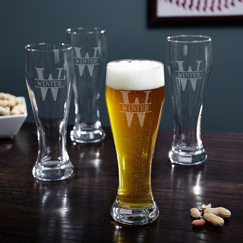 HomeWetBar Engraved Tall Pilsner Beer Glass Set of 4  Custom Glassware for Beer Lovers - Image 1