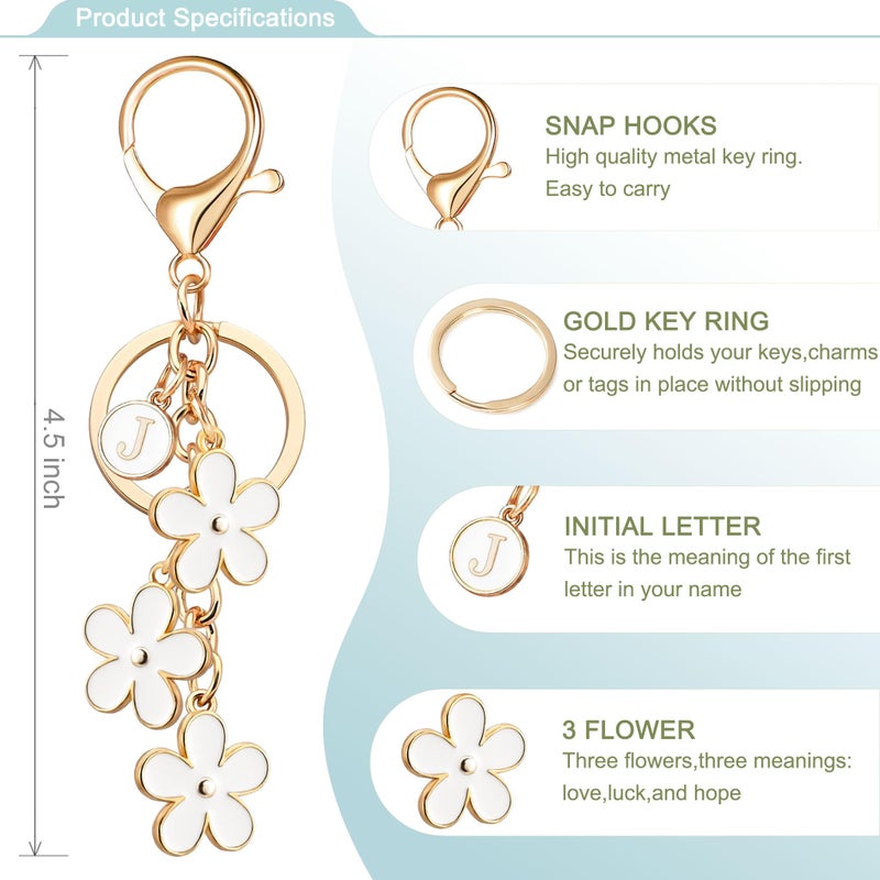 OUMILAN Initial Letter Keychain Cute Flower Charms Keyring for Handbag Backpackâ€“Personalized A-Z Alphabet Jewelry Gift for Women Girl (J, White) - Image 2