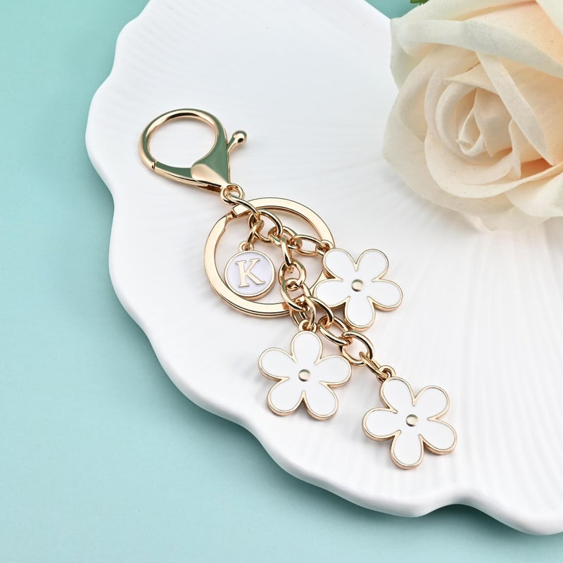 OUMILAN Initial Letter Keychain Cute Flower Charms Keyring for Handbag Backpackâ€“Personalized A-Z Alphabet Jewelry Gift for Women Girl (J, White) - Image 3