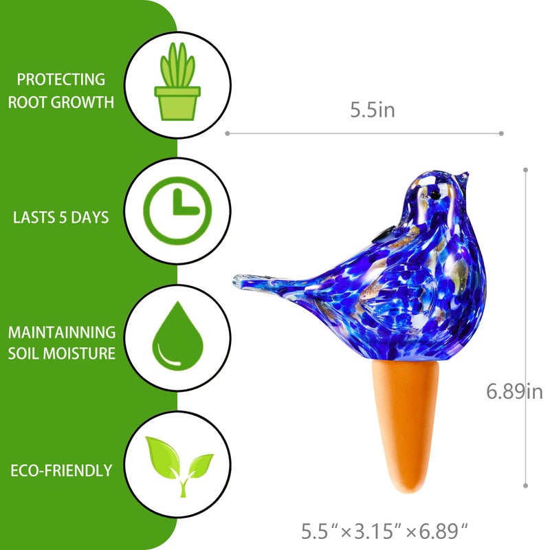 Naboher Glass Bird Shaped Plant Watering Ball Glass Automatic Watering Ball Flower Pot Insertion Spike Drip Irrigation Device Watering Ball Irrigation System Plant Enthusiast Gift (Dark Blue) - Image 2