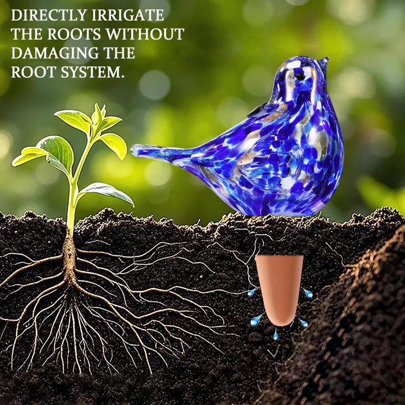 Naboher Glass Bird Shaped Plant Watering Ball Glass Automatic Watering Ball Flower Pot Insertion Spike Drip Irrigation Device Watering Ball Irrigation System Plant Enthusiast Gift (Dark Blue) - Image 3