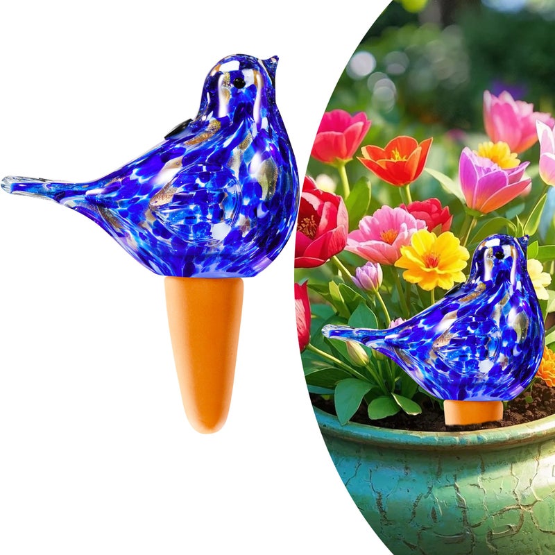 Naboher Glass Bird Shaped Plant Watering Ball Glass Automatic Watering Ball Flower Pot Insertion Spike Drip Irrigation Device Watering Ball Irrigation System Plant Enthusiast Gift (Dark Blue) - Image 1