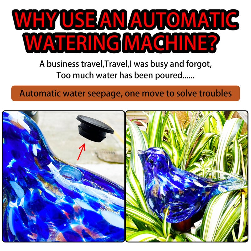 Naboher Glass Bird Shaped Plant Watering Ball Glass Automatic Watering Ball Flower Pot Insertion Spike Drip Irrigation Device Watering Ball Irrigation System Plant Enthusiast Gift (Dark Blue) - Image 5