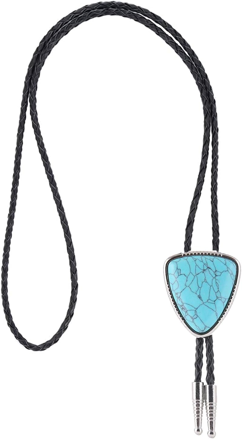 KDG Triangle Nature Agate Shape Bolo Tie Western Cowboy Celtic Black Stone Necktie For Men - Image 4