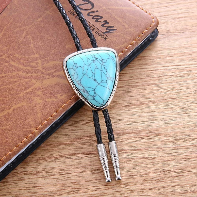 KDG Triangle Nature Agate Shape Bolo Tie Western Cowboy Celtic Black Stone Necktie For Men - Image 3